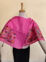 Pink Silk Kantha Stitch Blouse Material – Handcrafted Multicolor Floral Embroidery - Image 4
