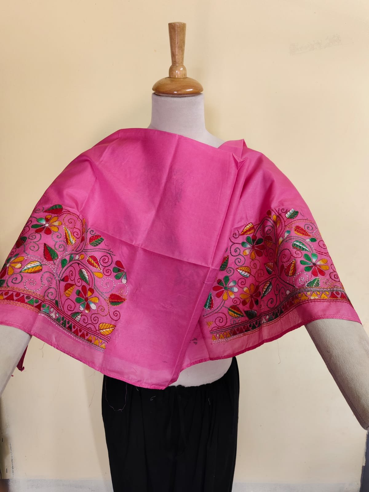WhatsApp Image 2025-10-17 at 19.44.37_b45e3704 Pink Silk Kantha Stitch Blouse Material – Handcrafted Multicolor Floral Embroidery - Image 4
