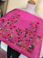 Pink Silk Kantha Stitch Blouse Material – Handcrafted Multicolor Floral Embroidery - Image 2