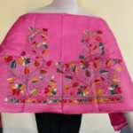 Pink Silk Kantha Stitch Blouse Material – Handcrafted Multicolor Floral Embroidery