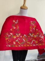 Red Silk Kantha Stitch Blouse Material – Handcrafted Multicolor Floral Embroidery