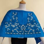 Royal Blue Silk Kantha Stitch Blouse Material –  White & Black Floral