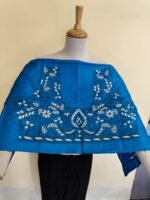 Royal Blue Silk Kantha Stitch Blouse Material –  White & Black Floral
