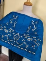 Royal Blue Silk Kantha Stitch Blouse Material –  White & Black Floral - Image 2