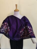 Purple Silk Kantha Stitch Blouse piece – Handcrafted White & Rust Floral Embroidery - Image 5