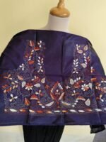 Purple Silk Kantha Stitch Blouse piece – Handcrafted White & Rust Floral Embroidery