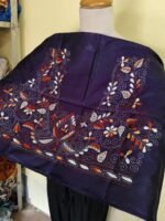 Purple Silk Kantha Stitch Blouse piece – Handcrafted White & Rust Floral Embroidery - Image 2