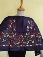 Purple Silk Kantha Stitch Blouse piece – Handcrafted White & Rust Floral Embroidery - Image 4