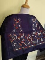 Purple Silk Kantha Stitch Blouse piece – Handcrafted White & Rust Floral Embroidery - Image 3