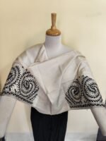 Off-White Silk Kantha Stitch Blouse Material – Handcrafted Black Paisley Embroidery - Image 3