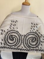 Off-White Silk Kantha Stitch Blouse Material – Handcrafted Black Paisley Embroidery - Image 2