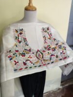 Off-White Silk Kantha Stitch Blouse Material – Multicolor Hand Embroidery - Image 4