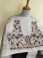 Off-White Silk Kantha Stitch Blouse Material – Multicolor Hand Embroidery - Image 2