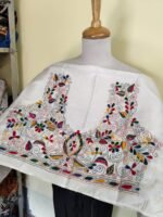 Off-White Silk Kantha Stitch Blouse Material – Multicolor Hand Embroidery - Image 3