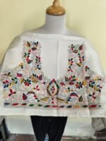 Off-White Silk Kantha Stitch Blouse Material – Multicolor Hand Embroidery