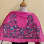 Rani Pink Silk Kantha Blouse Material –  Green & White Embroidery