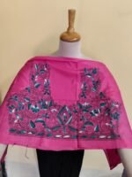 Rani Pink Silk Kantha Blouse Material –  Green & White Embroidery