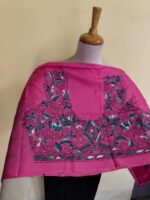 Rani Pink Silk Kantha Blouse Material –  Green & White Embroidery - Image 4