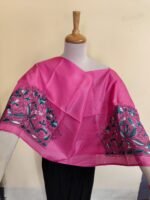 Rani Pink Silk Kantha Blouse Material –  Green & White Embroidery - Image 5