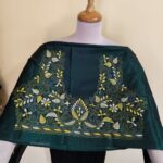 Green Silk Kantha Blouse Material – Handcrafted Green & White Embroidery