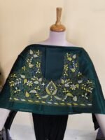 Green Silk Kantha Blouse Material – Handcrafted Green & White Embroidery