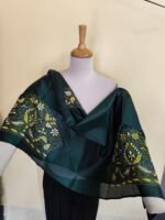 Green Silk Kantha Blouse Material – Handcrafted Green & White Embroidery - Image 4
