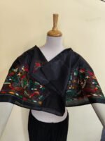 Black Silk Kantha Stitch Blouse Material – Multicolor Hand Embroidery - Image 5
