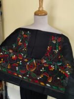 Black Silk Kantha Stitch Blouse Material – Multicolor Hand Embroidery - Image 4