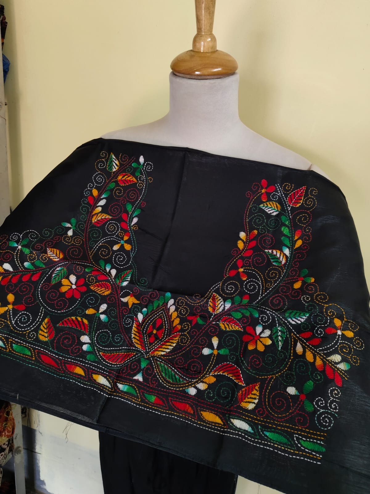 WhatsApp Image 2025-10-17 at 21.13.57_abe09025 Black Silk Kantha Stitch Blouse Material – Multicolor Hand Embroidery - Image 4