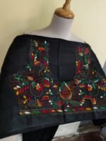 Black Silk Kantha Stitch Blouse Material – Multicolor Hand Embroidery - Image 2