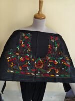 Black Silk Kantha Stitch Blouse Material – Multicolor Hand Embroidery