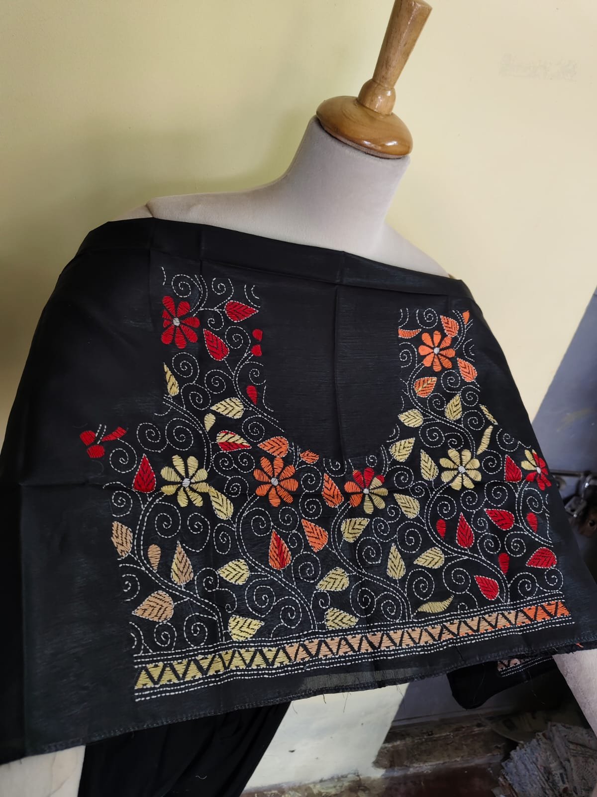 WhatsApp Image 2025-10-17 at 21.18.51_79429825 Silk Kantha Stitch Blouse Material – Multicolor Hand Embroidery Black - Image 3