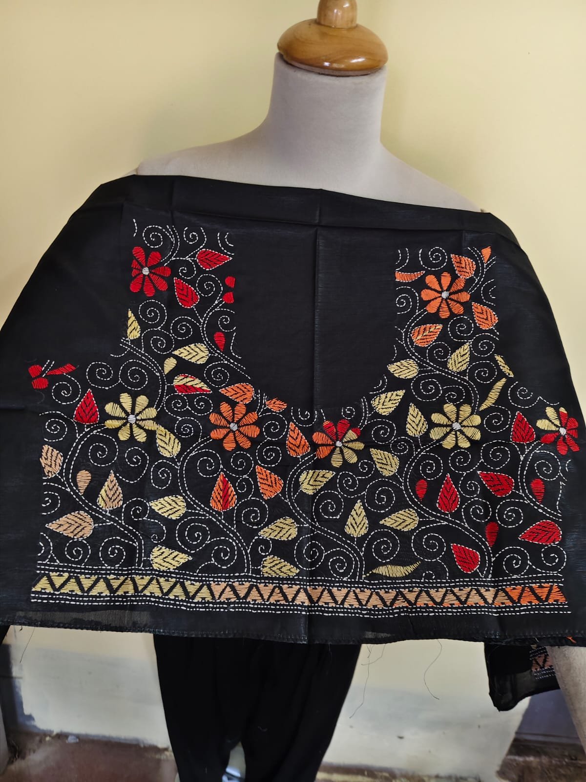 WhatsApp Image 2025-10-17 at 21.18.52_2ba2c186 Silk Kantha Stitch Blouse Material – Multicolor Hand Embroidery Black - Image 1