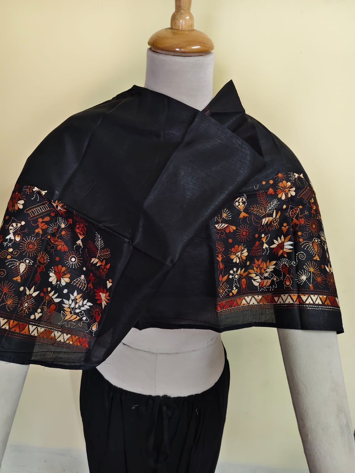 WhatsApp Image 2025-10-17 at 21.18.52_7005bc28 Black Silk Kantha Stitch Blouse Material – Tribal & Floral Hand Embroidery - Image 6