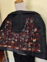 Black Silk Kantha Stitch Blouse Material – Tribal & Floral Hand Embroidery - Image 2