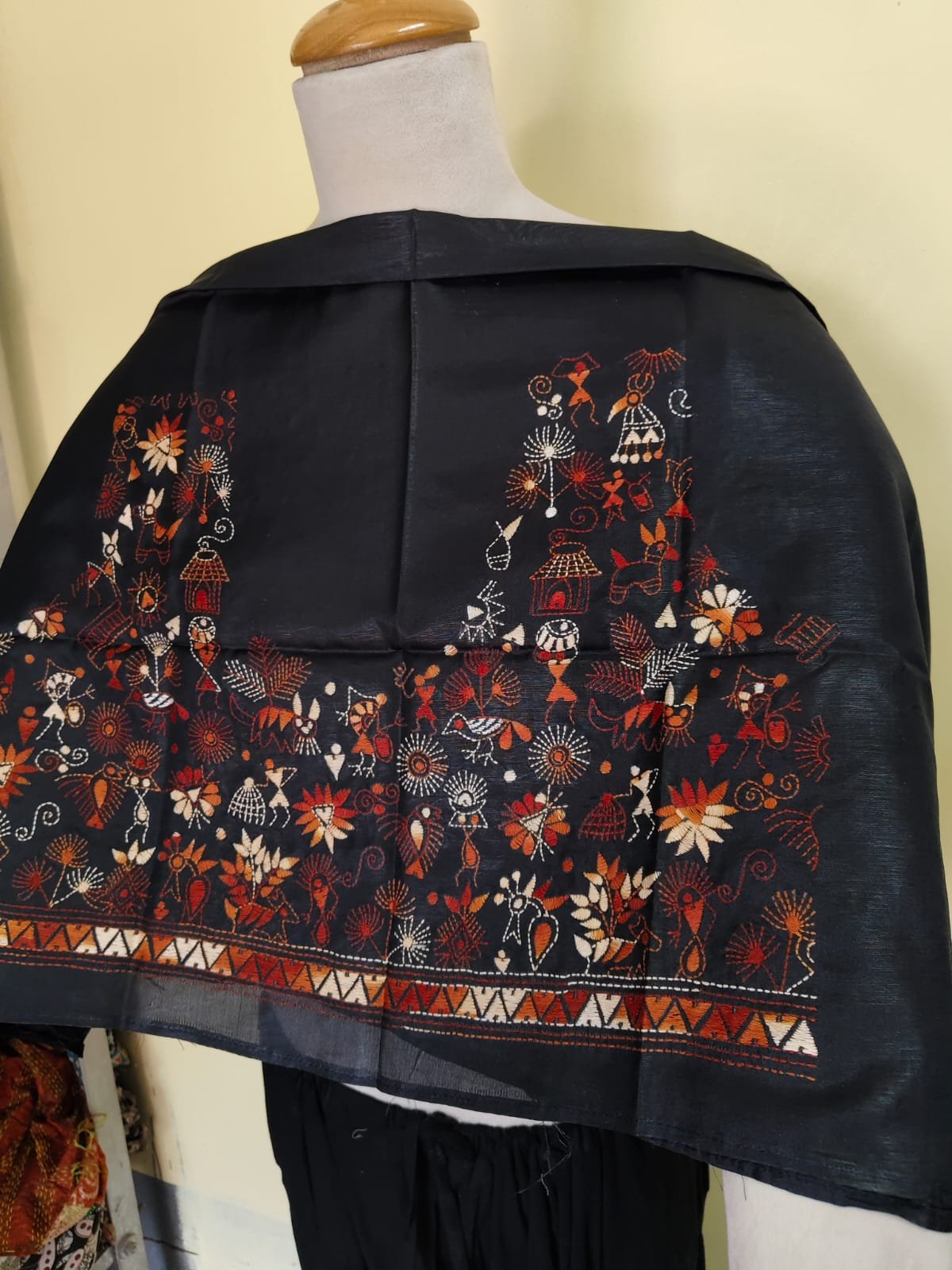 WhatsApp Image 2025-10-17 at 21.20.21_82b83edc Black Silk Kantha Stitch Blouse Material – Tribal & Floral Hand Embroidery - Image 2