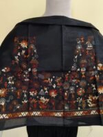 Black Silk Kantha Stitch Blouse Material – Tribal & Floral Hand Embroidery - Image 4