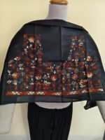 Black Silk Kantha Stitch Blouse Material – Tribal & Floral Hand Embroidery - Image 3