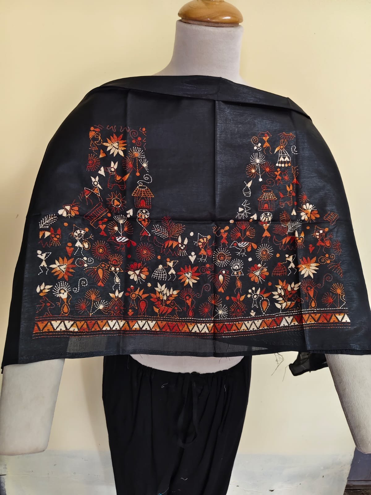 WhatsApp Image 2025-10-17 at 21.20.23_39091404 Black Silk Kantha Stitch Blouse Material – Tribal & Floral Hand Embroidery - Image 1
