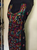 Black Cotton Kantha Stitch Long Kurti Material – Multicolor Hand Embroidery - Image 5