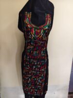 Black Cotton Kantha Stitch Long Kurti Material – Multicolor Hand Embroidery