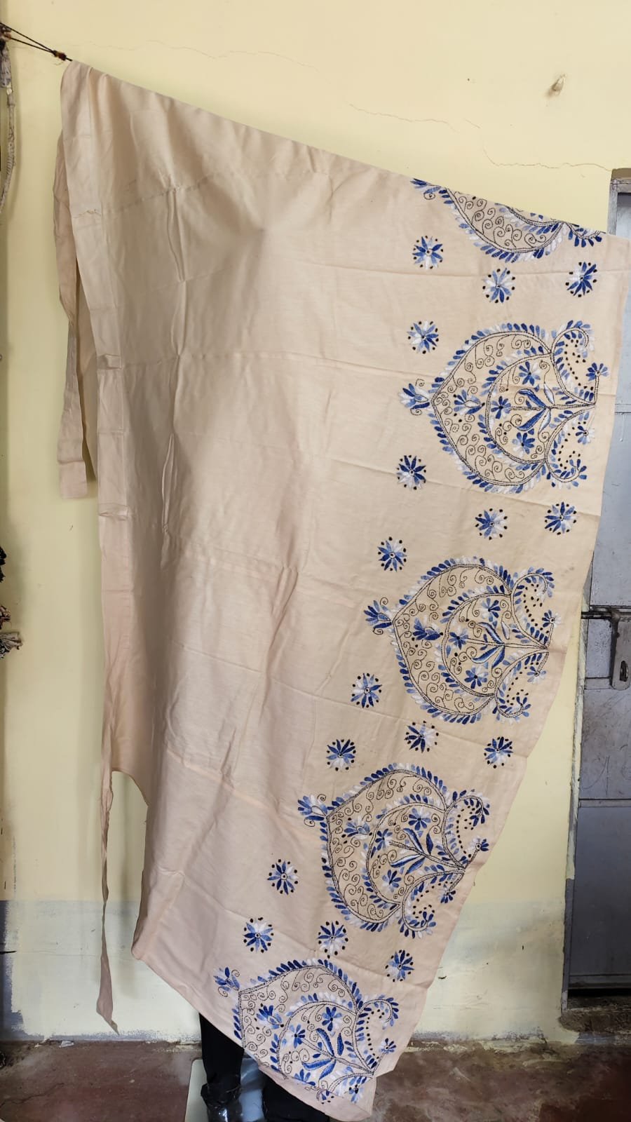 WhatsApp Image 2025-10-17 at 21.37.36_05c44a27 Off-White Kantha Stitch Wrap Around Skirt - blue and white flower design - Image 2