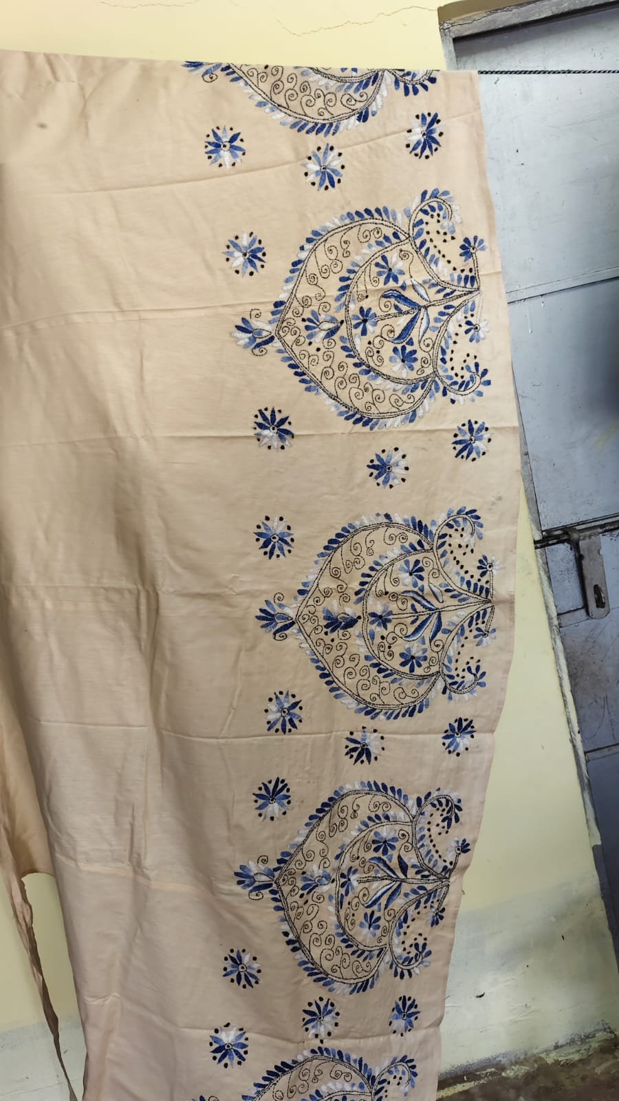 WhatsApp Image 2025-10-17 at 21.37.36_9711531b Off-White Kantha Stitch Wrap Around Skirt - blue and white flower design - Image 3