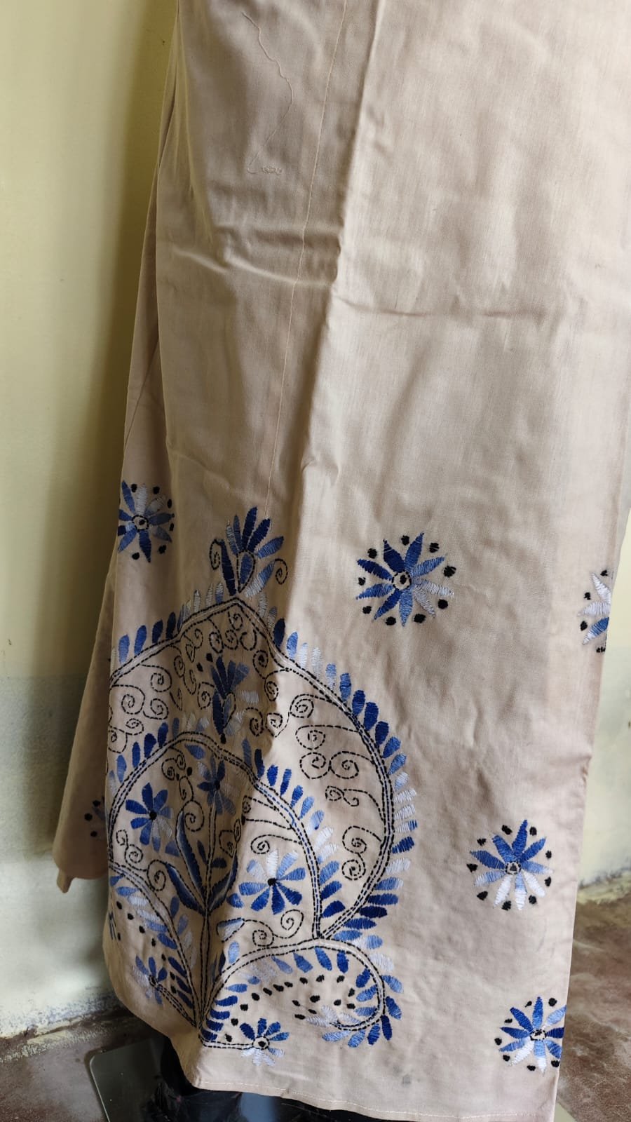 WhatsApp Image 2025-10-17 at 21.37.37_183ff03d Off-White Kantha Stitch Wrap Around Skirt - blue and white flower design - Image 1