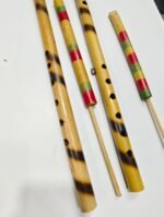 Handcrafted Bamboo Flute (Bansuri) – Natural Burn Finish & Multicolor Rings | Assorted Sizes (4piece)