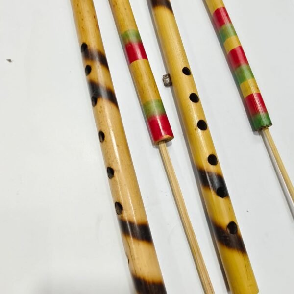 Handcrafted Bamboo Flute (Bansuri) – Natural Burn Finish & Multicolor Rings | Assorted Sizes (4piece)