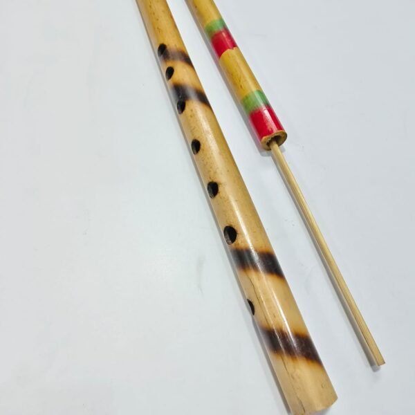 Handcrafted Bamboo Flute (Bansuri) – Natural Burn Finish & Multicolor Rings | Assorted Sizes