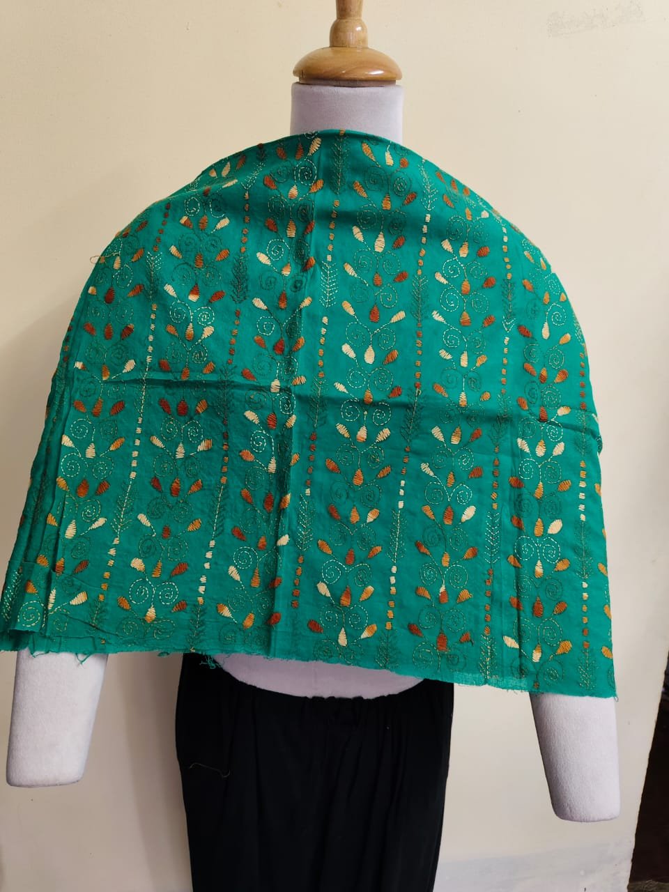 WhatsApp Image 2025-10-17 at 22.43.58_e3d763e9 Green Cotton Kantha Stitch Blouse Material – Full Handmade Embroidery Work - Image 3