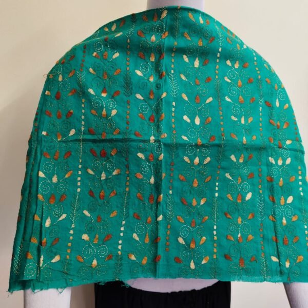 Green Cotton Kantha Stitch Blouse Material – Full Handmade Embroidery Work