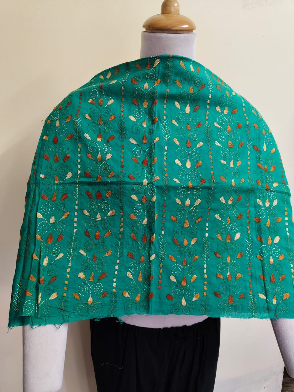 WhatsApp Image 2025-10-17 at 22.43.59_98fb4f73 Green Cotton Kantha Stitch Blouse Material – Full Handmade Embroidery Work - Image 1
